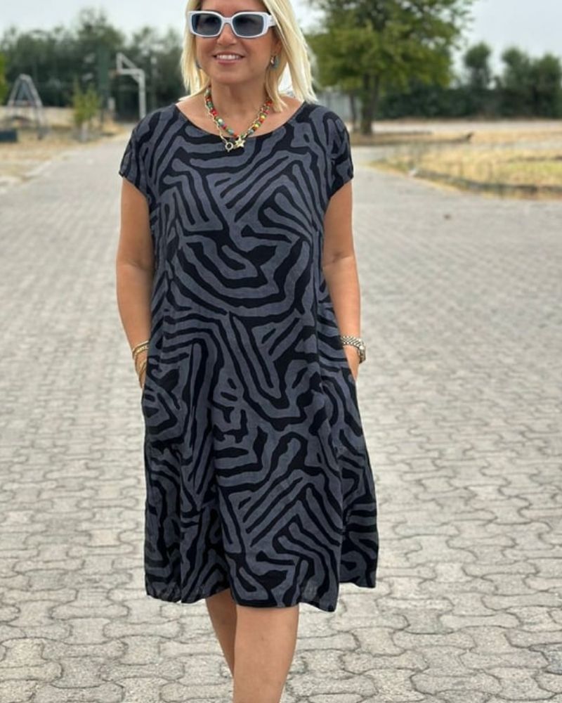 Nelia™ - Poletna obleka z okroglim izrezom in lepim vzorcem