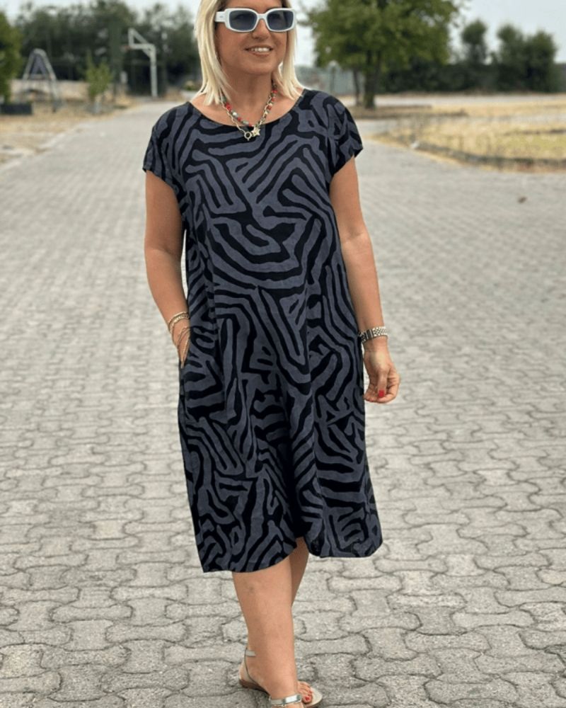 Nelia™ - Poletna obleka z okroglim izrezom in lepim vzorcem