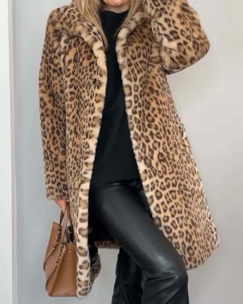 LEIA - Mehka dolga jakna z leopardjim vzorcem