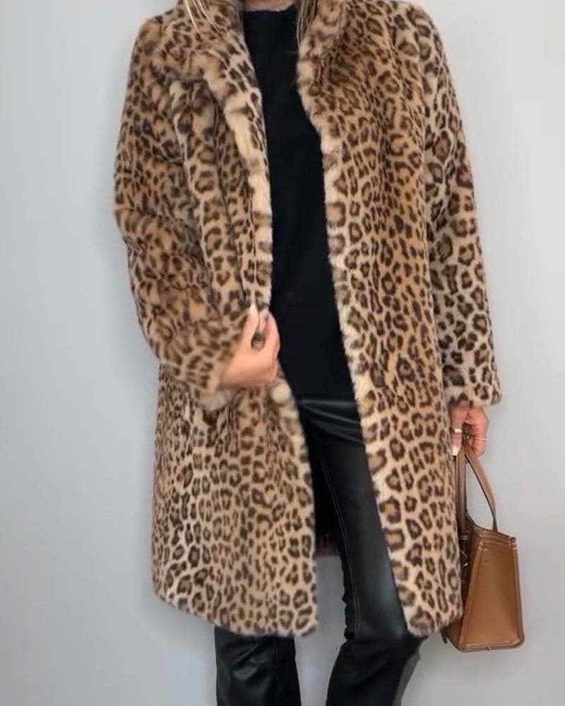 LEIA - Mehka dolga jakna z leopardjim vzorcem