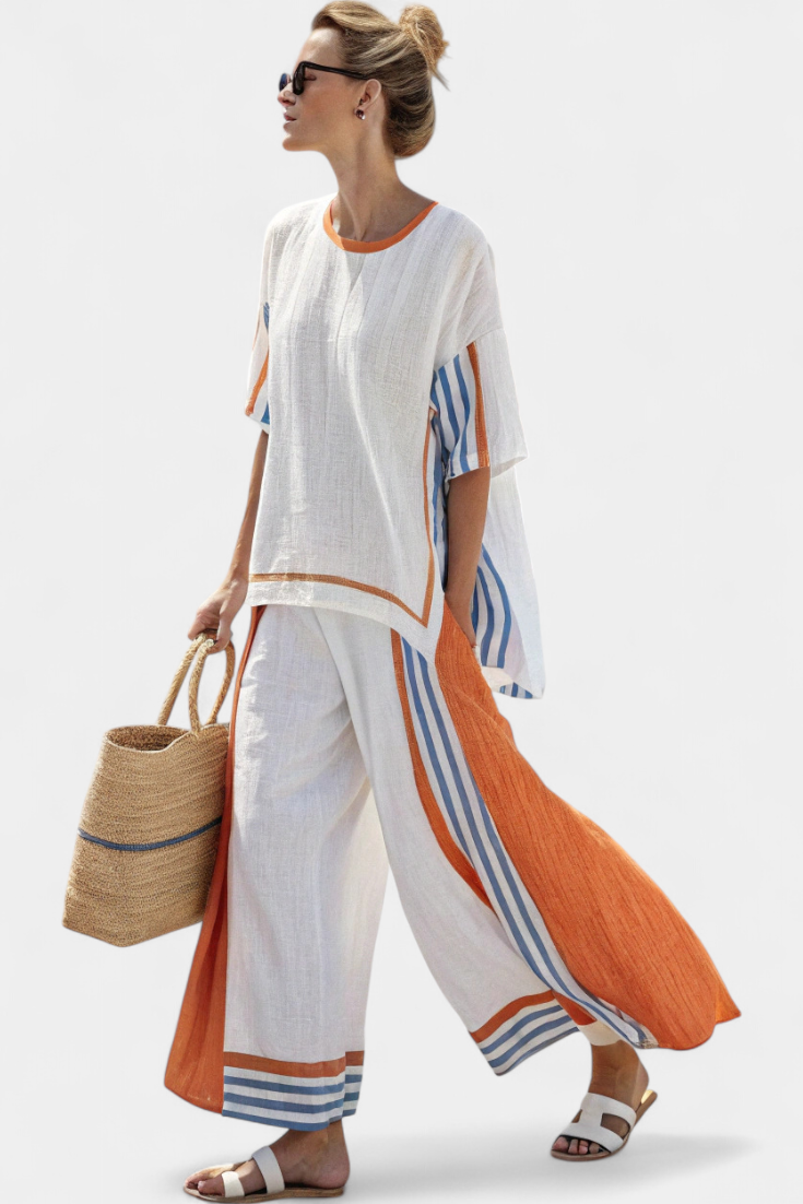 Anila - Eleganten Dvojni Kompletnik z Črtastim Motivom