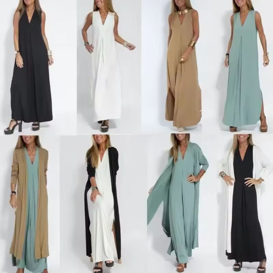 ELISE Set | Eleganten Dolg Oblek s Ujemajočim Kardiganom