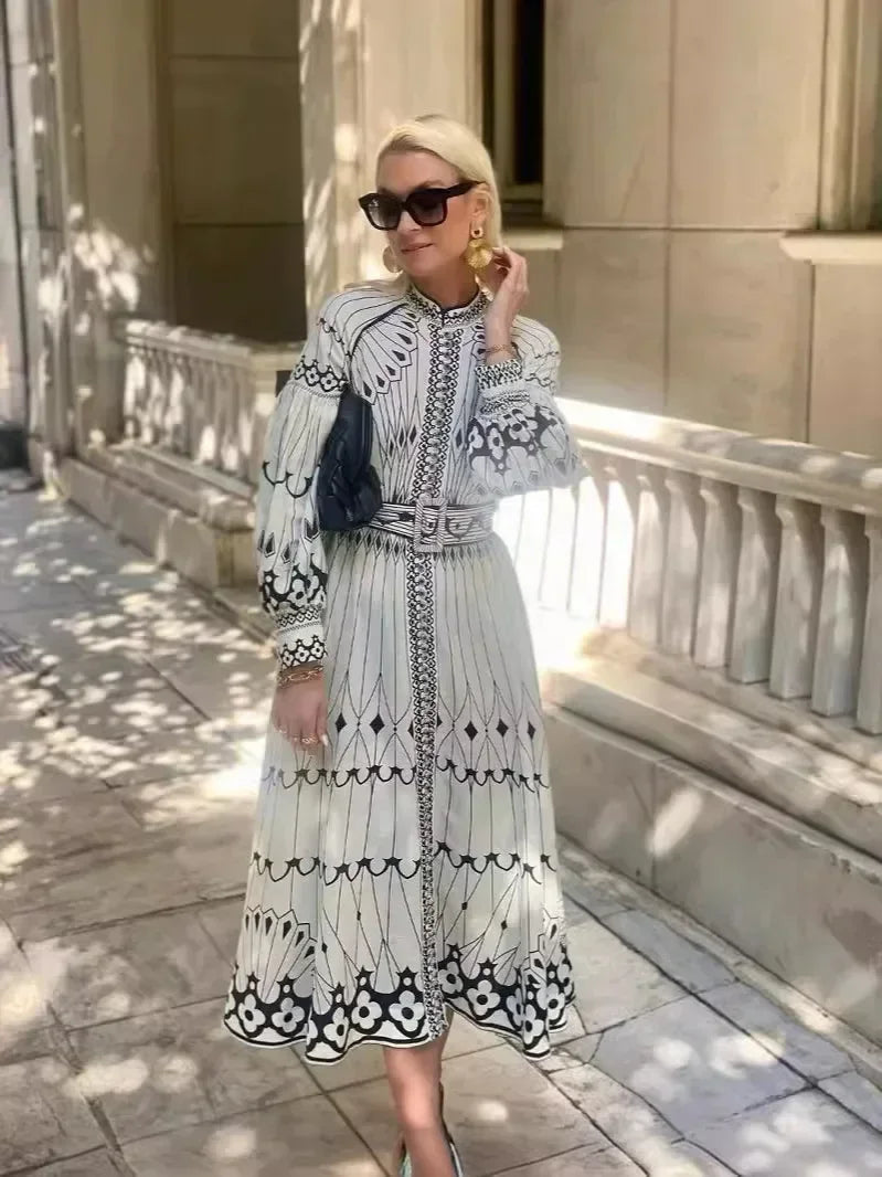 Eulalia - Retro Stojni Ovratnik Boho Obleka