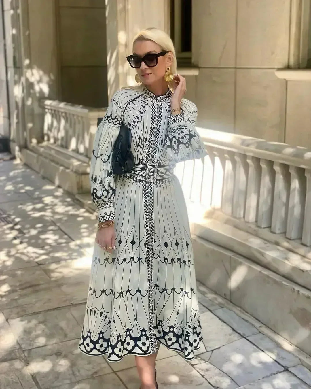 Eulalia - Retro Stojni Ovratnik Boho Obleka