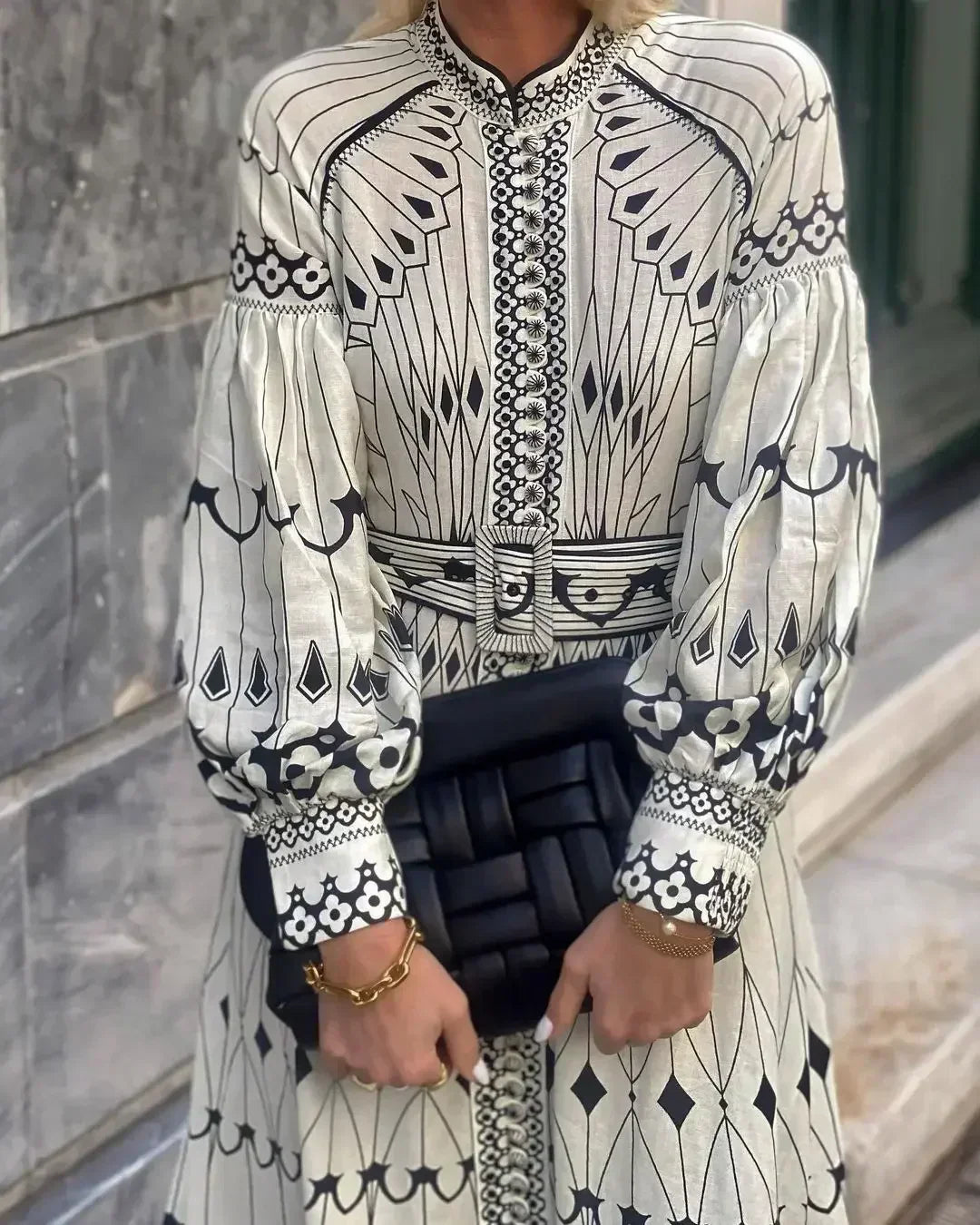 Eulalia - Retro Stojni Ovratnik Boho Obleka