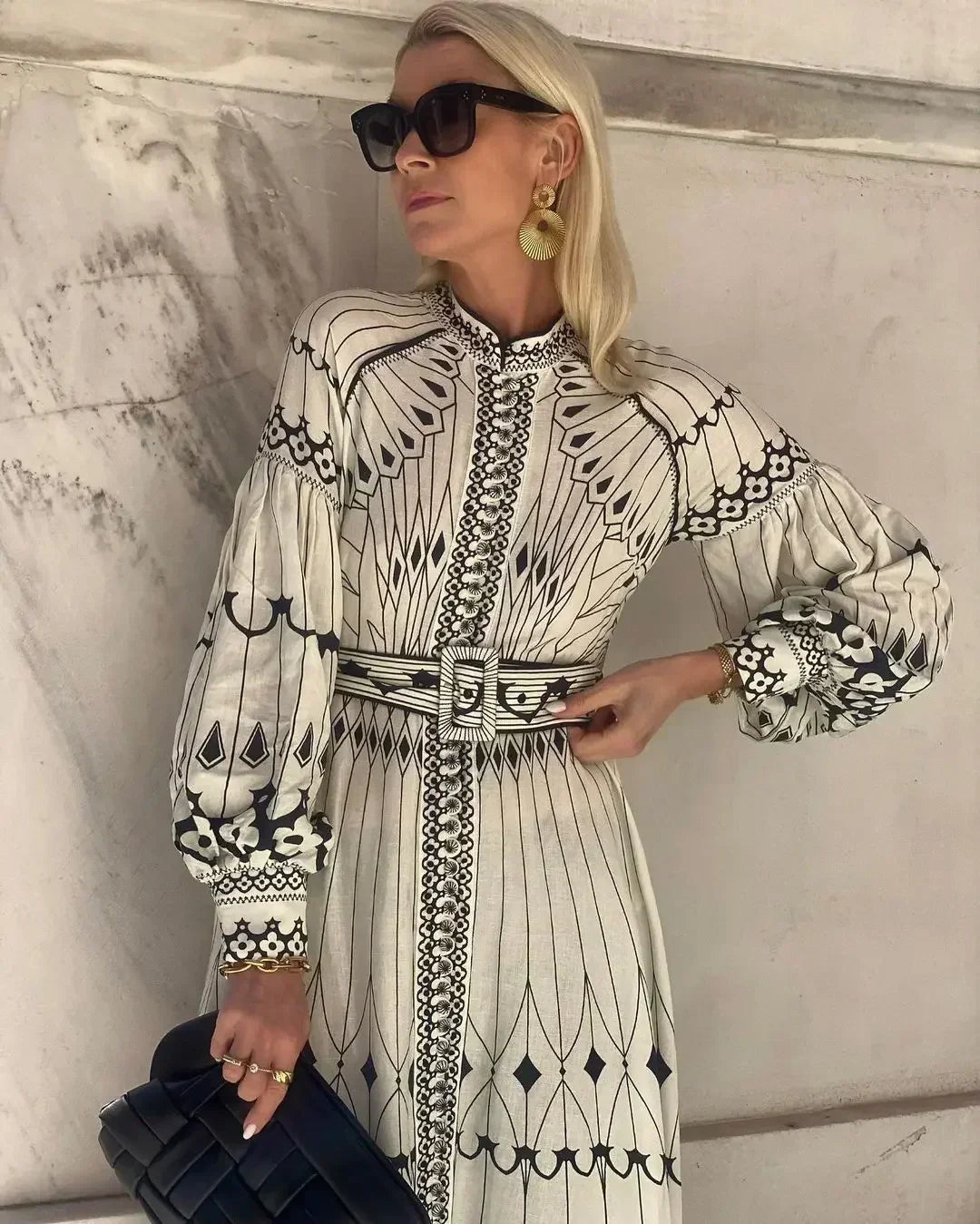 Eulalia - Retro Stojni Ovratnik Boho Obleka